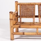 Italian Modern Bamboo-Wicker Bench, 1970’S thumbnail 4