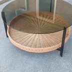 Vintage Glas En Riet Design Salontafel, Rond thumbnail 9