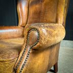 Vintage Geleefde Schaapsleren Wingback Fauteuil thumbnail 5