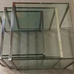 Vintage Glas En Chrome Mimiset Nesting Tables Bijzettafels thumbnail 11