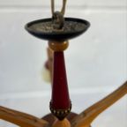 Vintage Rockabilly Luster / Hanglamp Met Hout / Opaline thumbnail 9