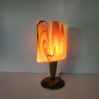 Vintage '60-70s Style' Glazen Tafellamp Geel Oranje Vlam/swirlmotief thumbnail 3