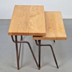 2 Brutalist Bijzettafel Nesting Tables Mimiset Eiken Metaal thumbnail 8