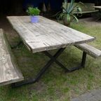 Prachtige  Boomstam Terras Tuintafel En 2 Banken Picknickset thumbnail 4