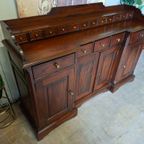 Klassiek Mahoniehouten Dressoir, Wandconsole, Commode Met Vele Lades, Afm. 165x47cm En 90/110cm Hoog. thumbnail 4