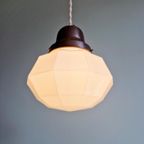 Art Deco Hanglamp In Gefacetteerde Witte Opaline, Jaren 20 thumbnail 6