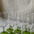 8X Vintage Champagne Flute Met Groene Voet, Reliving thumbnail 9