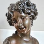Prachtige Bronzen Buste Van Een Jonge Dame - 19e Eeuw thumbnail 7
