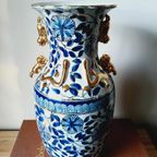 Prachtige Chinese Vaas Blauw Goud thumbnail 10