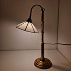 Vintage Lamp Glas In Lood En Messing Desklight Burealamp thumbnail 11