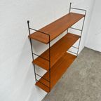 Vintage Wandrek 3 Planken Teak, Zwart Draadstaal 'ladders' thumbnail 6