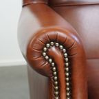 In Goede Staat Verkerende Luxe Oorfauteuil In Engelse Stijl Gemaakt Van Rundleer thumbnail 11
