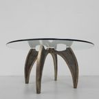 Bronzen Brutalist Salontafel Met Glazen Blad thumbnail 2