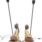 2 Exclusive Table Lamps Chinese Woman And Man On A Pillow Brass thumbnail 14
