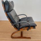 Vintage Fauteuil Scandinavisch Design Zwart Leer 70S thumbnail 2