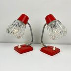 Charmante, Vintage Lampjes (2) Rood Metaal Met Glazen Kapjes thumbnail 2