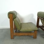 Groen Leren Stoel Met Eiken Hout Vintage Fauteuil thumbnail 8