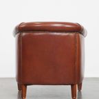 Stijlvolle En Luxe Cognac Kleurige Clubfauteuil Gemaakt Van Hoogwaardig Rundleer thumbnail 4