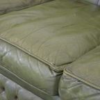 Comfortabele, Groene, Rundlederen Ruime 3 Zits Engelse Chesterfield Bank thumbnail 14