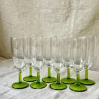 8X Vintage Champagne Flute Met Groene Voet, Reliving thumbnail 7