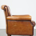 Karaktervolle En Comfortabele Cognac-Kleurige Vintage Schapenleren Armchair thumbnail 5