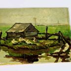 Dirk Meesters - Olieverf Op Triplex - Landschap - 1950'S thumbnail 2