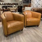 2 X Stoere Industriële Tubchairs / Fauteuils Aviator In Hand Gepatineerd Camel Ru thumbnail 4