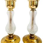 Set Franse Tafellampen Geslepen Glas Messing 1950’s thumbnail 6