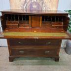 Antieke Engelse Ladenkast, Commode, Achter De Bovenste Lade Zit Een Schrijfgedeelte Ca. 1860 Afm. 120x49 En 115cm Hoog. thumbnail 5