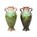 Franse Art Nouveau Barbotine Majolica Vaasjes Antiek Aardewerk 19cm thumbnail 5