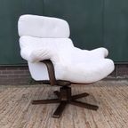 Vintage Design Fauteuil Wit Leer Houten Poot Draaifauteuil thumbnail 3