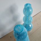 Vintage Glazen Vazenset Turquoise Handgemaakt thumbnail 5