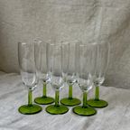 6x Vintage Champagne Glazen Met Groene Voet, Reliving thumbnail 4