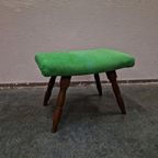 Vintage Voetenbank Jaren 60 / 70 Nieuw Bekleed Groene Ribstof thumbnail 4