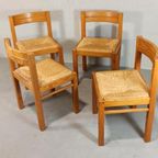 Set Van 4 Vintage Design Hout En Riet Eetkamerstoelen thumbnail 10