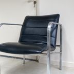 Vintage Chromen Fauteuil Met Zwart Leren Zitting thumbnail 3