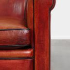 Geweldige Fauteuil/ Armchair Gemaakt Van Schapenleer In Een Unieke Rood/ Bruine Kleur thumbnail 11