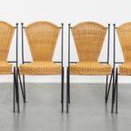 Leuke Set Van 4 Vintage Design Eetkamerstoelen Van Frederick Weinberg Van Gietijzer En Riet thumbnail 11