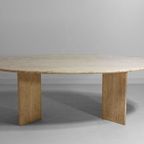 Mid-century Vintage Natuurlijke Travertin Ovale Eettafel, Italië 1970 thumbnail 5