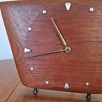 Vintage Elektrische Massief Teak Houten Tafelklok thumbnail 2