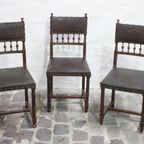 Set Of 3 Renaissance Chairs In Oak And Embossed Leather, 19Th Century, Belgium Prijs/Set thumbnail 17