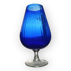 Zeer Grote Kobalt Blauwe Empoli Glas Vaas Met Ribbels thumbnail 4