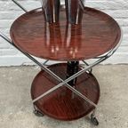 Vintage Serveerwagen Of Barcart Chroom, Rond, Houten Bladen thumbnail 6