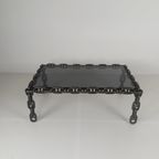 Vintage Brutalistische Zwarte Ijzeren Kettingschakel Salontafel Met Origineel Gerookt Glas, Jaren 70 thumbnail 17