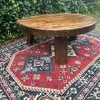 Vintage Massief Eiken Brutalist /Wabi-Sabi Ronde Salontafel thumbnail 6