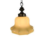 Art Deco Stijl - Hanglamp - Opaline Glas - Messing - 3E Kwart 20E Eeuw thumbnail 3