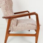 Vintage Bovenkamp Fauteuil Teakhout Roze Bruine Crème Stof thumbnail 7