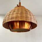 Prachtige Vintage Plafondlamp Van Rotan En Koper. thumbnail 5
