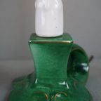 Vintage Groene Keramieken Franse Lamp Met Gouden Accenten thumbnail 6