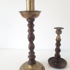 Set Van 2 Antieke Kandelaar Engelse Messing Kandelaars thumbnail 6